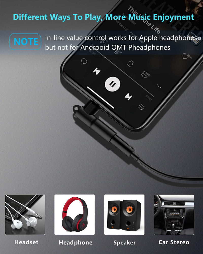 [Australia - AusPower] - Mangotek Lightning to 3.5mm Female Jack iPhone Aux Headphone Adapter, Apple MFi Certified iPhone Dongle Audio Connector Headphone Adapter for iPhone 12/ Mini/ Pro Max/SE/11/XR/XS/Pro 1 Pack Lightning-Black 