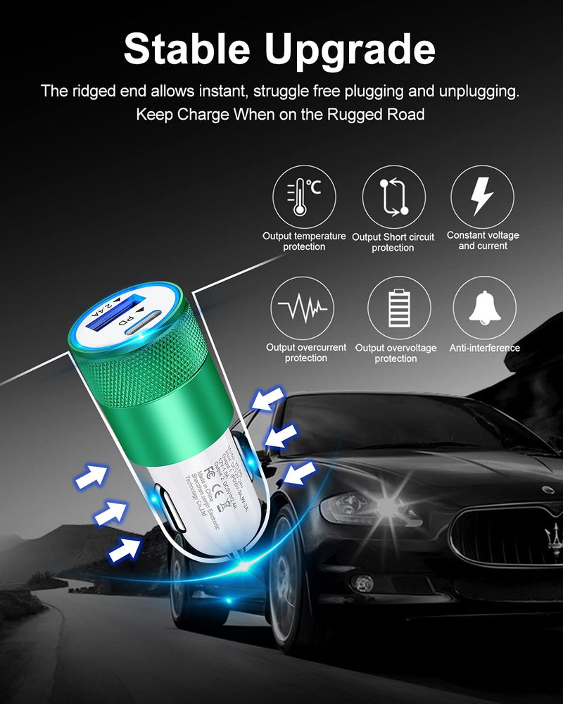 [Australia - AusPower] - 30W USB C Car Charger, Cell Phone Automobile Charger Rapid PD C Type Dual Port Cigarette Lighter Adapter Automotive Cig Slot Cargador Carro Ultra-Fast Charging for iPhone, iPad, Samsung, LG, Moto Green 