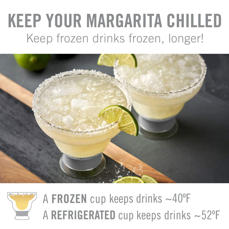 [Australia - AusPower] - Host Freeze Stemless Margarita Glass Insulated Gel Chiller, Plastic Double Wall Frozen Cocktail Cup, Set of 2 Cups, 12 oz, Grey Gray 
