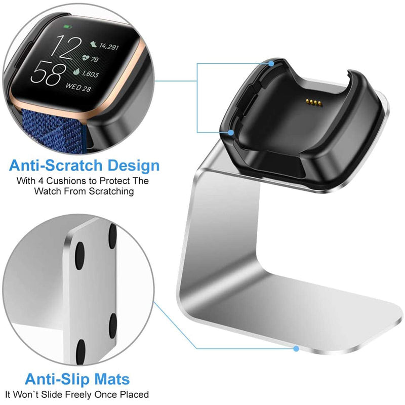 [Australia - AusPower] - CAVN Charger Dock Compatible with Fitbit Versa 2 (Not for Versa), Charger Stand Charging Cable Dock Station Base Cradle with 4.5ft USB Cord Replacement Accessories for Versa 2 Smart Watch (Silver) Silver 