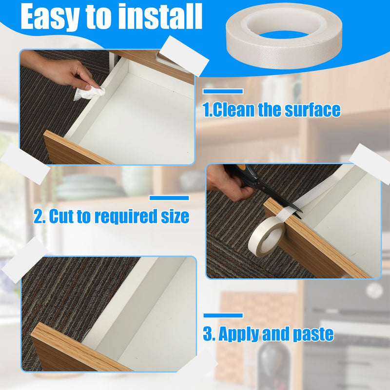 [Australia - AusPower] - lasuroa 0.59" x 32.81ft 2 Rolls Low Friction Tape, PTFE Tapes Drawer Slide Tape Abrasion Resistance Anti Squeak Tape Surface Protection for Wood, Cabinet, Curtain, Furniture (White) 