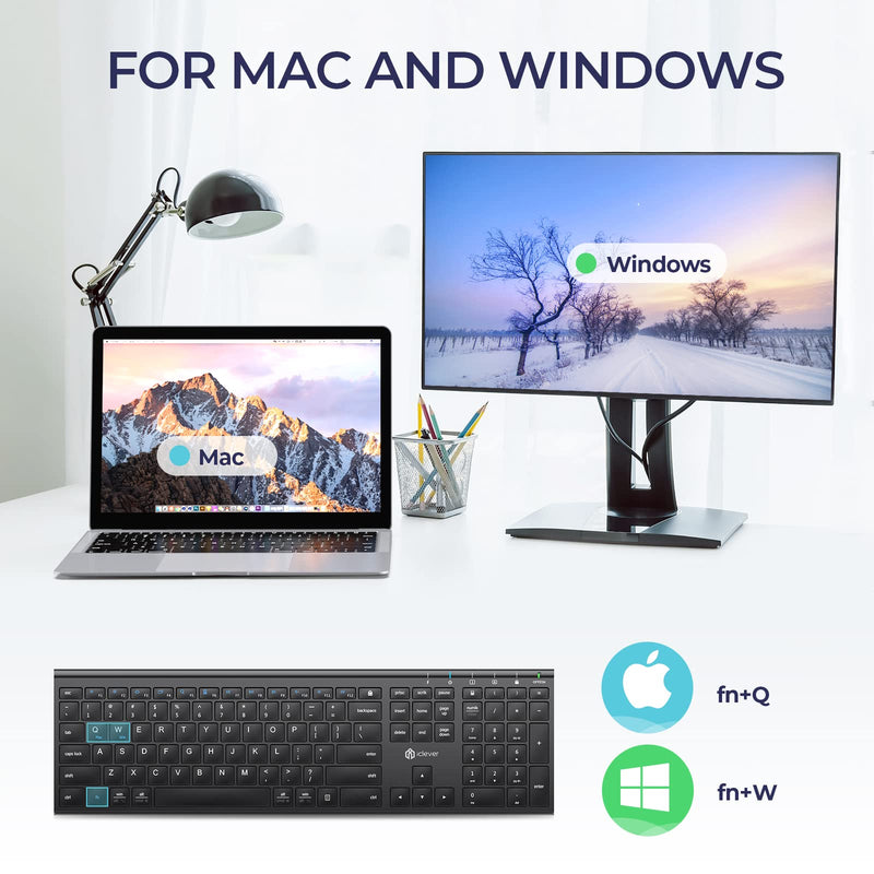 [Australia - AusPower] - iClever GK20 2.4G Wireless Keyboard, USB-C Rechargeable Stainless Steel Ultra Slim Full Size Keyboard with Numeric Keypad for Windows 7/8/10, Mac, Chromes OS, iMac, MacBook Air/Pro, Laptop, Desktop PC Black 