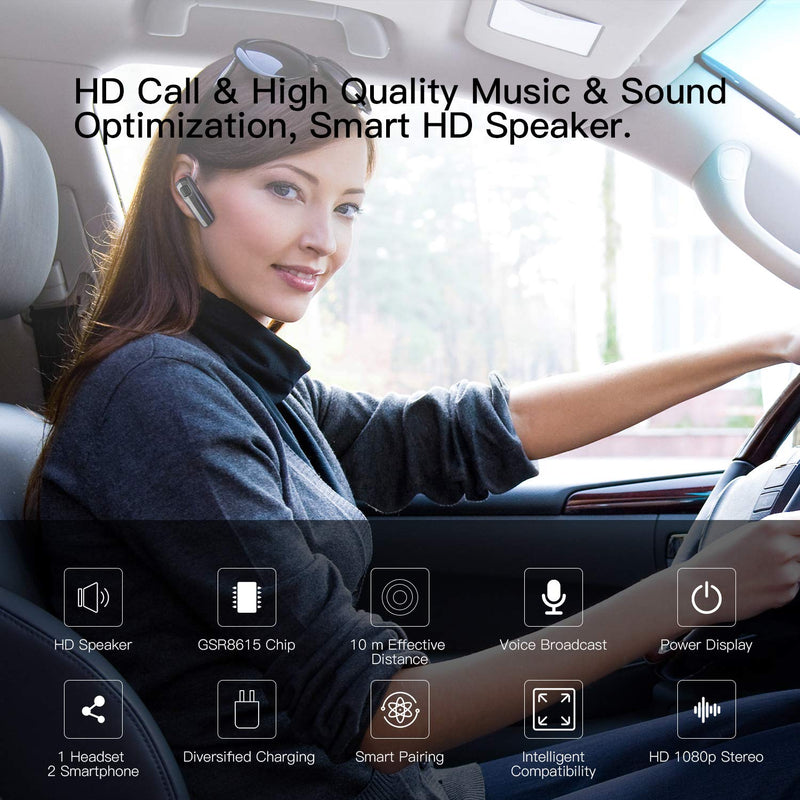 [Australia - AusPower] - Bluetooth Headset, Handsfree Wireless Bluetooth Earpieces - Cell Phone Mic Noise Cancelling Earphones for Business Sport Driving Bluetooth V4.1 Earbuds Headphone for iPhone Android Laptop (Black) Black 