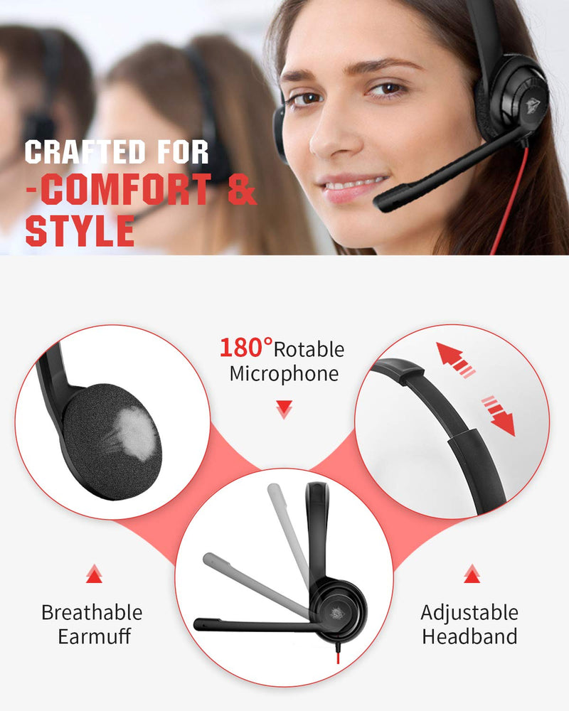 [Australia - AusPower] - NUBWO USB Headset with Microphone for Laptop PC, headphones with Noise Cancelling Microphone for Computer, On-Ear Wired Office Call Center Headset for Boom Skype Webinars, In-line Control, Lightweight 1 Unit 