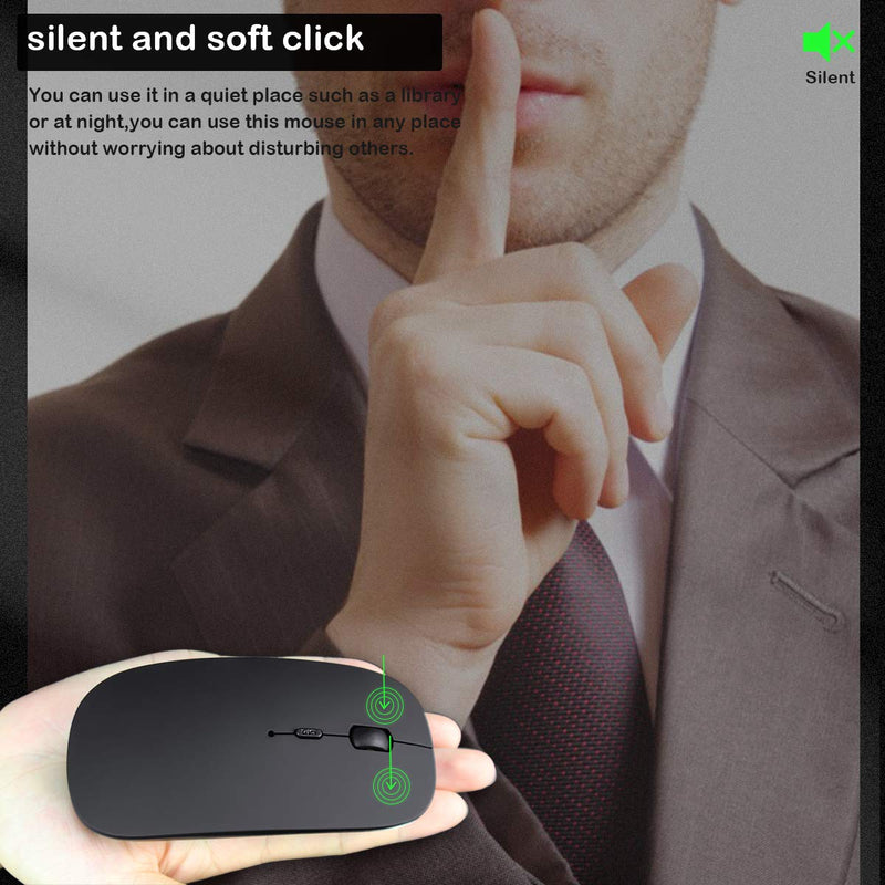 [Australia - AusPower] - Bluetooth Mouse, Rechargeable Wireless Mouse Dual Mode(Bluetooth 5.0+USB),2.4G Computer Mouse with USB Receiver, Silent Slim with Adjustable DPI for Laptop, PC, Mac,OS,Android, Windows,(Black) Black 