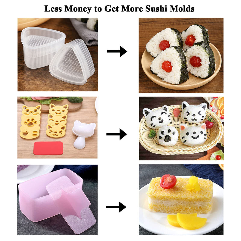 [Australia - AusPower] - Rice Ball Mold, 3 Pack Onigiri Mold, Cute Cat Kitten Sushi Mold for Kids, Musubi Maker Press, Classic Triangle Rice Ball Maker Sushi Mold Kit for Lunch Bento Box Accessories 