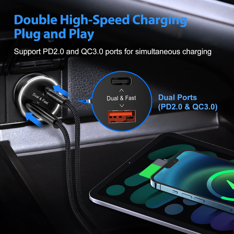 [Australia - AusPower] - PD Fast Charging Car Charger with MFi Certified USB C Lightning Cable Carplay Cord 3.3ft, VOLPORT Auto Quick Adapter 18W Car Charger Power Delivery for iPhone 13/12/11 Pro Max Xs Max XR X 8 Plus iPad Black 