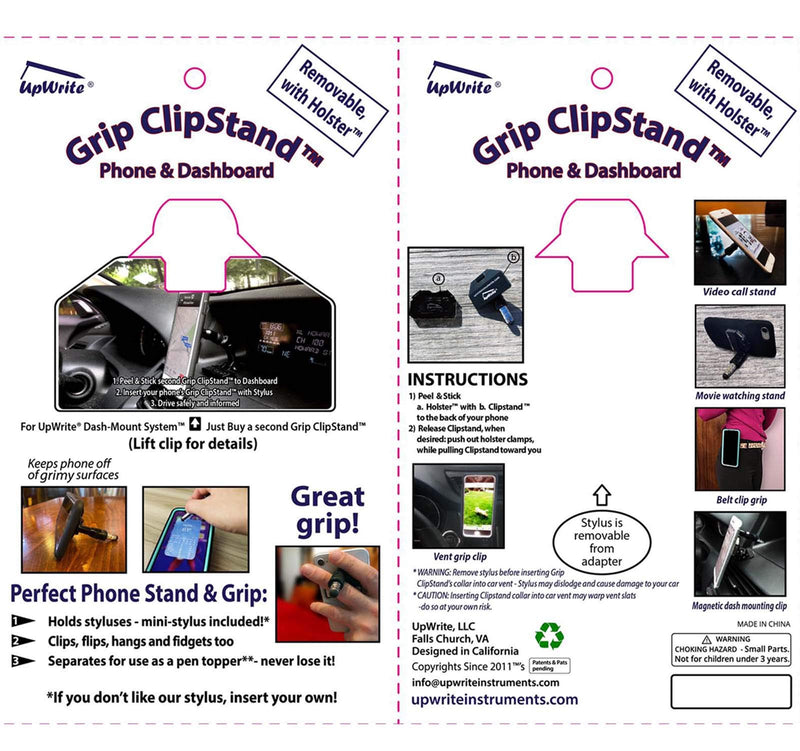 [Australia - AusPower] - GripClipStand™ - Perfect Phone Stand & Grip, Holds Styluses - Mini-Stylus Included, Clips, Flips, Hangs and Fidgets Too, Separates for use as a Deluxe Pen/Instrument Topper 
