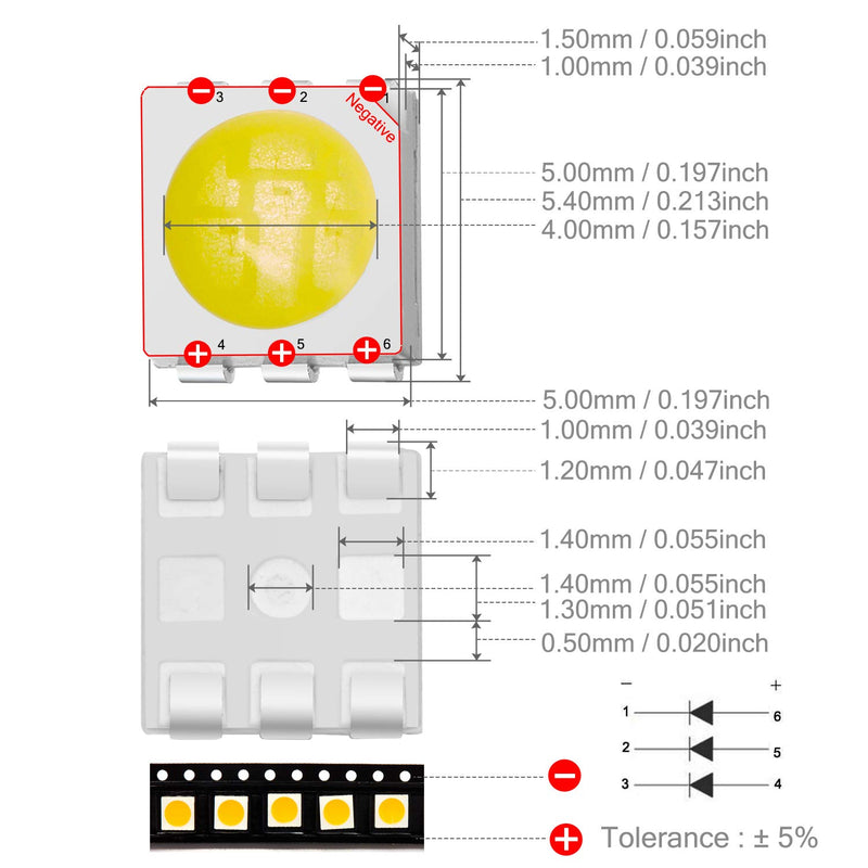 [Australia - AusPower] - Chanzon 100 pcs 5050 White 6000K SMD LED Diode Lights (Surface Mount 5mm x 5 mm 3 Chips/LED PLCC 6 pins 60mA 15-18LM) Super Bright Lighting Bulb Lamps Electronics Components Light Emitting Diodes A) White (100pcs) 