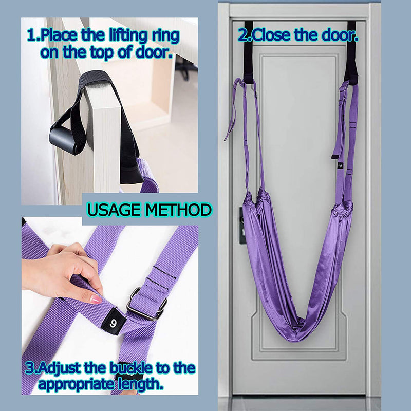 [Australia - AusPower] - Pricexes Yoga Stretching Strap, Adjustable Height Leg Stretcher Waist Back Stretch Band Aerial Yoga, Anti-Gravity Inversion Exercises Door Flexibility Tensile Trainer for Rehab Pilates Dance Splits Black 