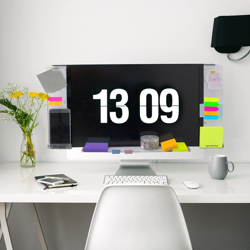[Australia - AusPower] - DailyTreasures Acrylic Monitor Memo Board, 2pcs Computer Monitor Side Panel(Left+Right),1pcs Message Memo Pad Shelve + 4Pcs Sticky Notes & 1 Sheet Index Tab for Office Home Desk Organizer Phone Holder 