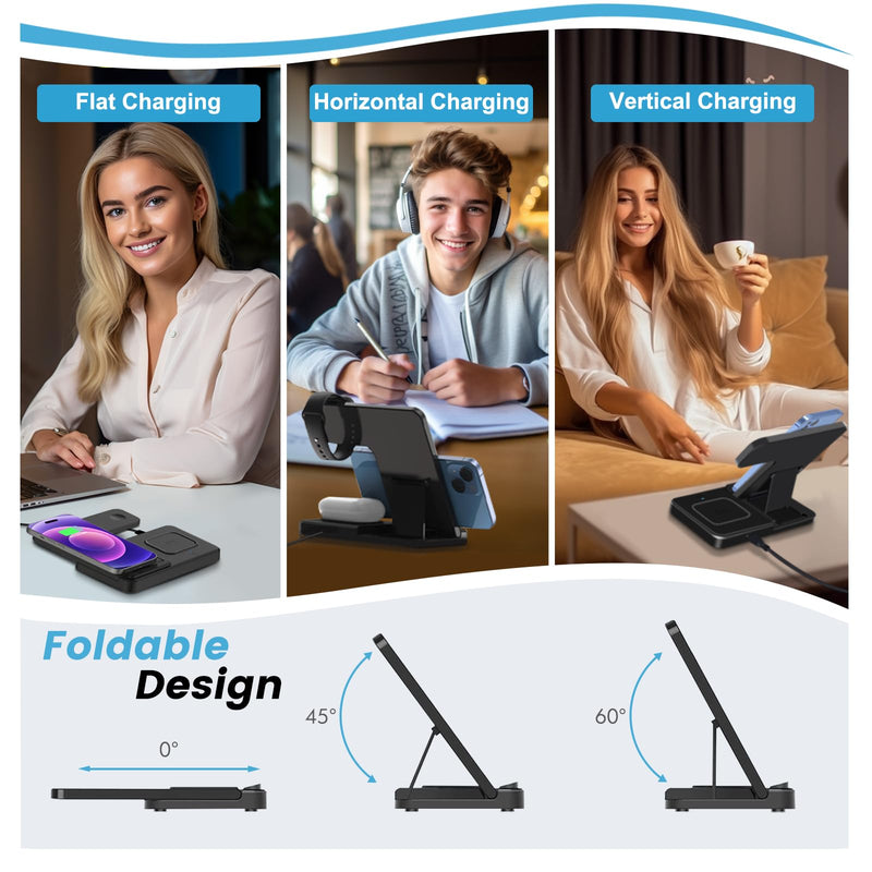 [Australia - AusPower] - Wireless Charging Station Multiple Devices: 3-in-1 Phone Fast Multi Charger Stand for Apple Products iPhone 14 13 12 11 Pro Max XS XR X 8 Plus Watch 8 7 6 5 4 3 2 SE and AirPods 3 2 Pro 