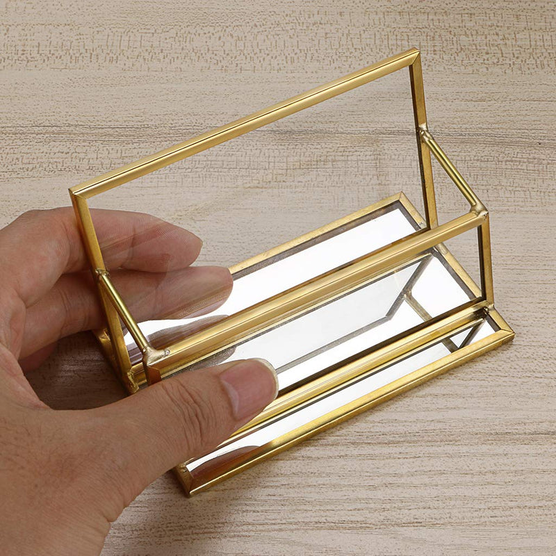 [Australia - AusPower] - Hipiwe Glass Business Card Holder Stand - Vintage Gold Metal Name Card Display Stand Office Desktop Countertop Business Card Organizer Golden 