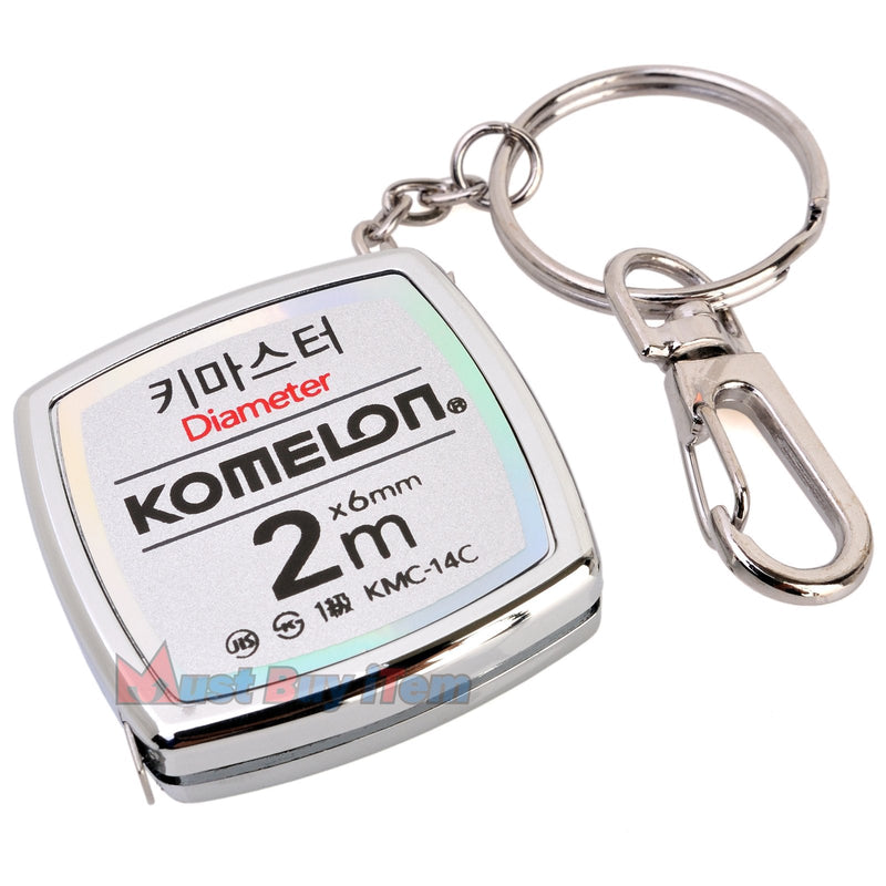 [Australia - AusPower] - Vintage Repertory Komelon KMC-14C Keymaster Metric Tape Measure 2-Meter/Diameter Keychain Pocket Mini Key Chain Ring Chrome Coated Measuring Tool with English Manual Included 