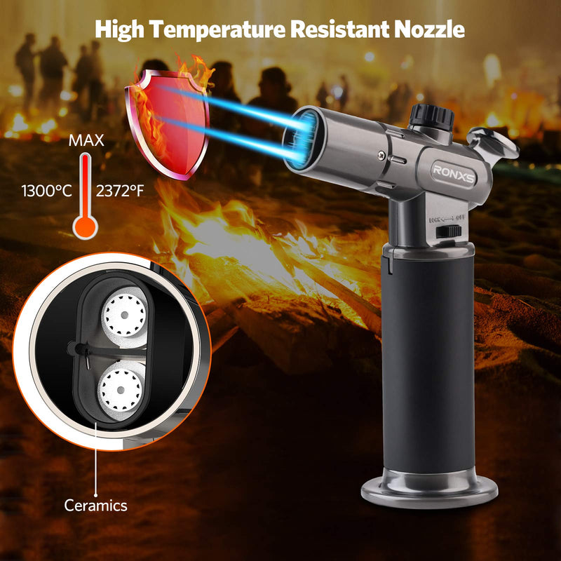 [Australia - AusPower] - RONXS Torch Lighter, Multipurpose Lighter with Dual Flame, You Can Switch Single /Dual to Meet All Your Need, Heavy Duty Construction Butane Torch, Butane Gas Not Included 