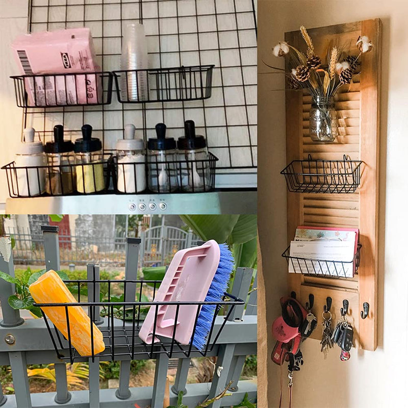 [Australia - AusPower] - 3 Pack Wall Grid Panel Hanging Wire Basket,Wall Storage and Display Basket,Grid Wall Storage Basket for Kitchen,Home Decor Supplies,Black 