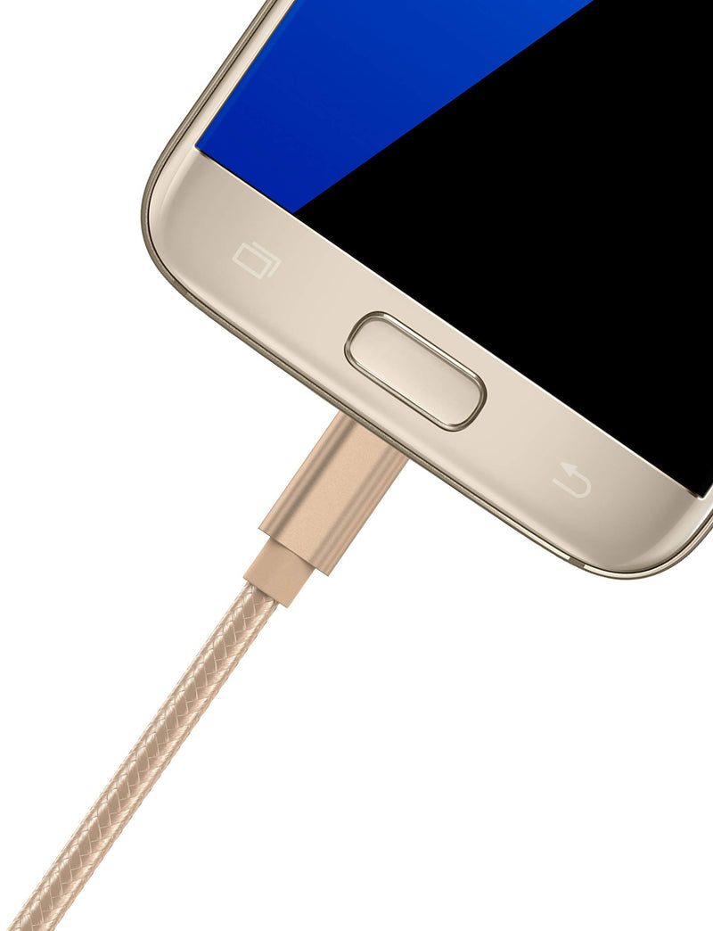 [Australia - AusPower] - TALK WORKS Micro USB Cable 6ft Long Android Cell Phone Charger Braided Heavy Duty Fast Charging Cord for Samsung Galaxy S6 / S7, Tablet, Bluetooth Speaker, Wireless Earbuds Headphones - Gold 6ft (Gold) 