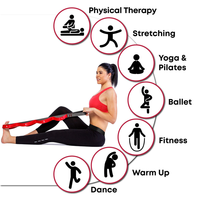 [Australia - AusPower] - Stretching Strap with Loops - Non Elastic Stretch Band for Physical Therapy, Yoga Strap for Stretching Equipment, Stretch Bands for Exercise and Flexibility - Fascia, Hamstring & Leg Stretcher Belt 10 Loops - Red 