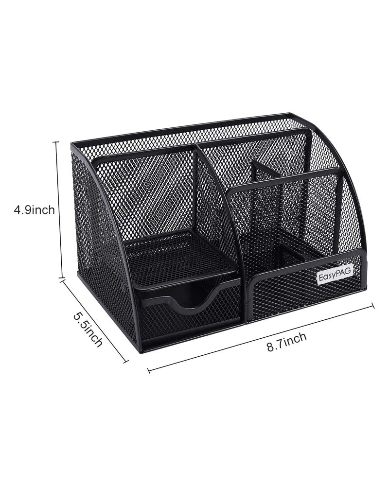 [Australia - AusPower] - EasyPAG Mesh Desk Organizer Caddy with 6 Compartments and 1 Sliding Drawer Desktop Accessories Office Supplies Holder for Home School Classroom, Black 