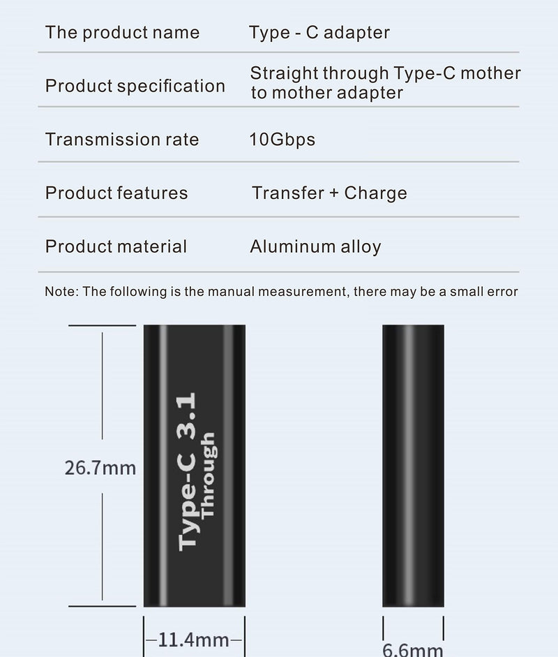[Australia - AusPower] - BOLS USB C Female-to-Female Adapter(2 pcs), Supports Fast Charging and Data Transfer Extension, up to 10GBbps Rate… female to female 