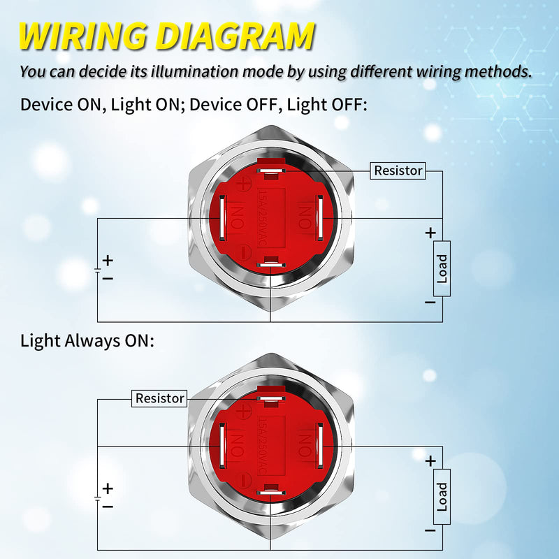 [Australia - AusPower] - Joinfworld Latching Push Button Switch 12V 20A Heavy Duty DC 12 Volt Waterproof Round Switch 19MM Metal Blue LED Ring Illuminated ON/Off Weatherproof with Wire for Marine Boat Car Truck 