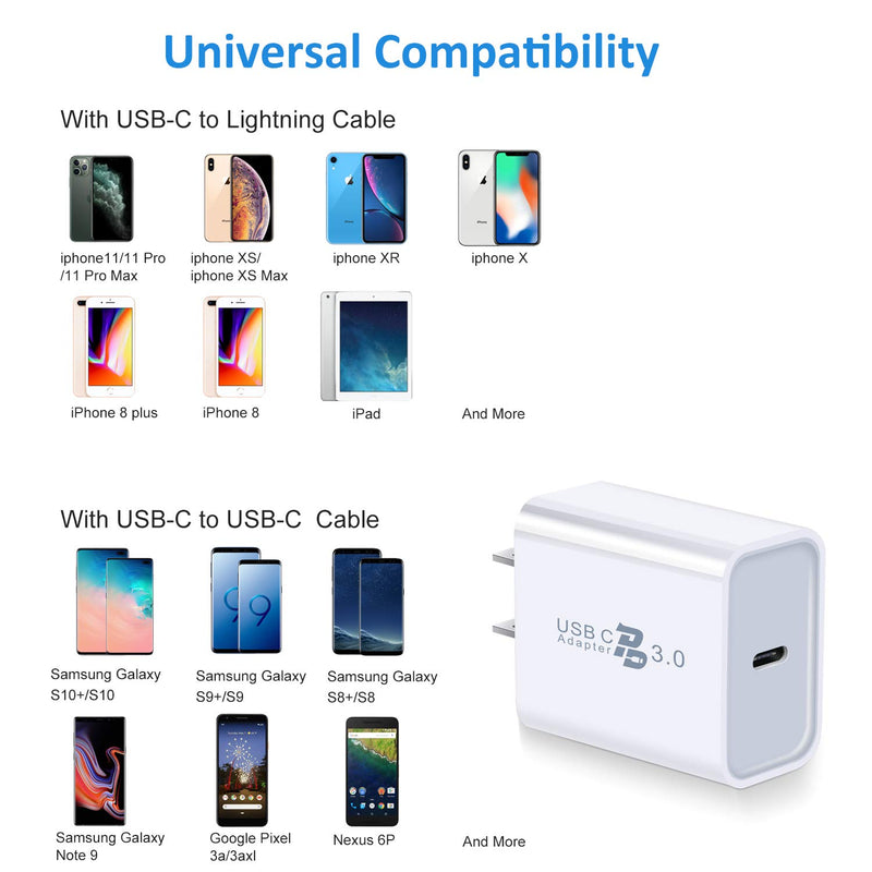 [Australia - AusPower] - USB C Charger, Pofesun 18W USB-C PD 3.0 Wall Charger Type C Fast Charging Power Delivery Adapter Compatible for iPhone 11 Pro Max/X/XS/XR/8Plus,Galaxy S10 S9 S8 Plus,Pixel,Pad Pro,AirPods Pro-White White 