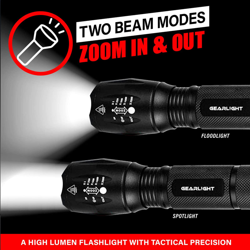 [Australia - AusPower] - GearLight LED Flashlight Bright, Zoomable Tactical Flashlights with High Lumens and 5 Modes for Emergency and Outdoor Use -Camping Accessories -S1000 1 Pack 