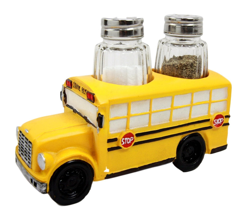 [Australia - AusPower] - Atlantic Collectibles North American Yellow School Bus Decorative Glass Salt Pepper Shakers Holder Resin Figurine 6"L 