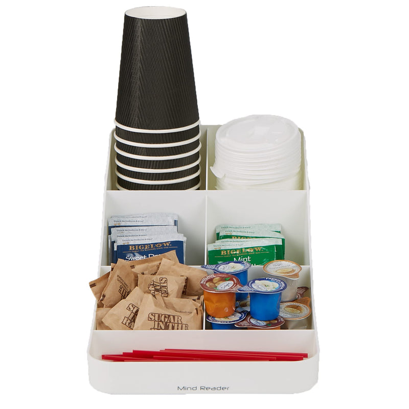 [Australia - AusPower] - Mind Reader 7 Compartment Coffee Condiment, Cups, Lids, Sugars, Stirrers,Storage Organizer, White 
