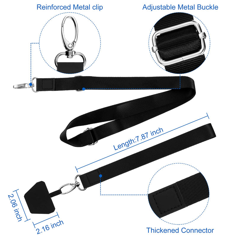 [Australia - AusPower] - 4 Pieces Universal Cell Phone Lanyards Adjustable Neck Strap Wrist Strap Nylon and 4 pcs Pads, Black and Transparent 