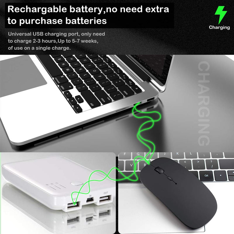 [Australia - AusPower] - Bluetooth Mouse, Rechargeable Wireless Mouse Dual Mode(Bluetooth 5.0+USB),2.4G Computer Mouse with USB Receiver, Silent Slim with Adjustable DPI for Laptop, PC, Mac,OS,Android, Windows,(Black) Black 