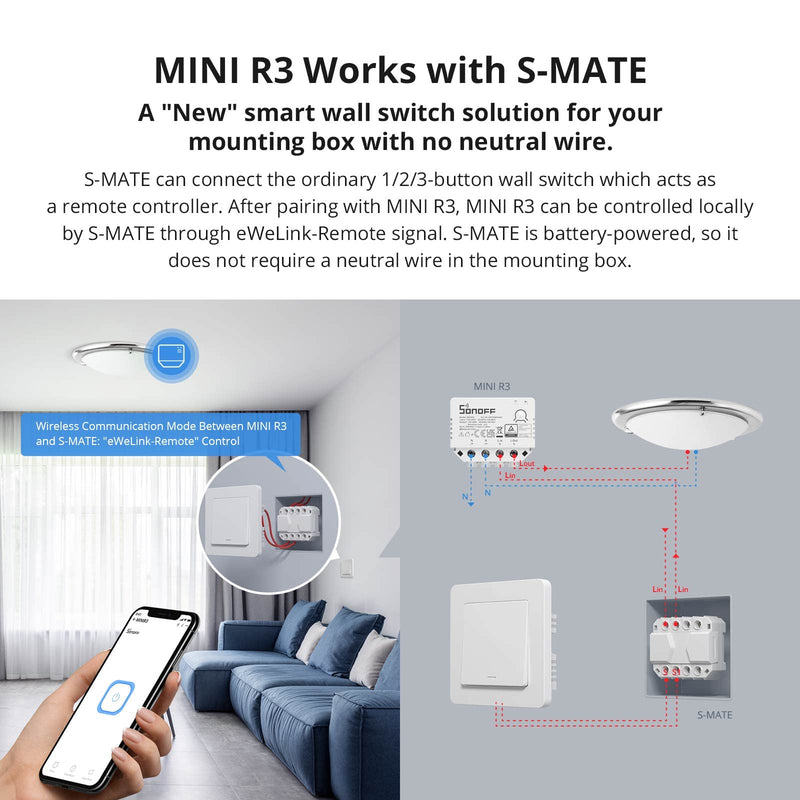 [Australia - AusPower] - SONOFF S-Mate Switch Mate,Use with Mini R3 Smart Bridge Hub,DIY Module for Smart Home Automation Solution 
