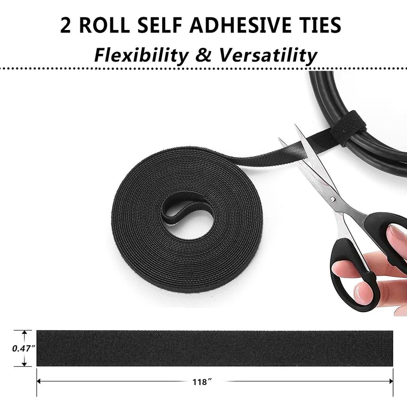 [Australia - AusPower] - Cord Management Organizer Kit 4 Cable Sleeve Split with 41Self Adhesive Cable Clips Holder, 10pcs and 2 Roll Self Adhesive tie and 100 Fastening Cable Ties for TV Office Car Desk Home Nightstand 
