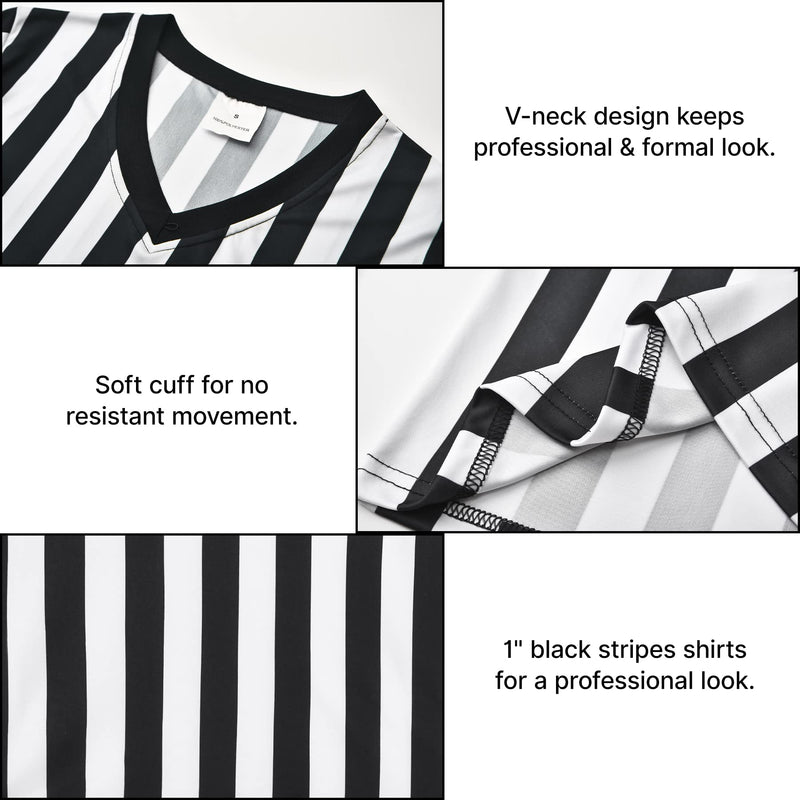 [Australia - AusPower] - Thapower Women's Official Referee Shirt Black & White Stripe Ref Umpire Jersey Short Sleeve for Basketball Football Hockey Black & White-v Neck Large 