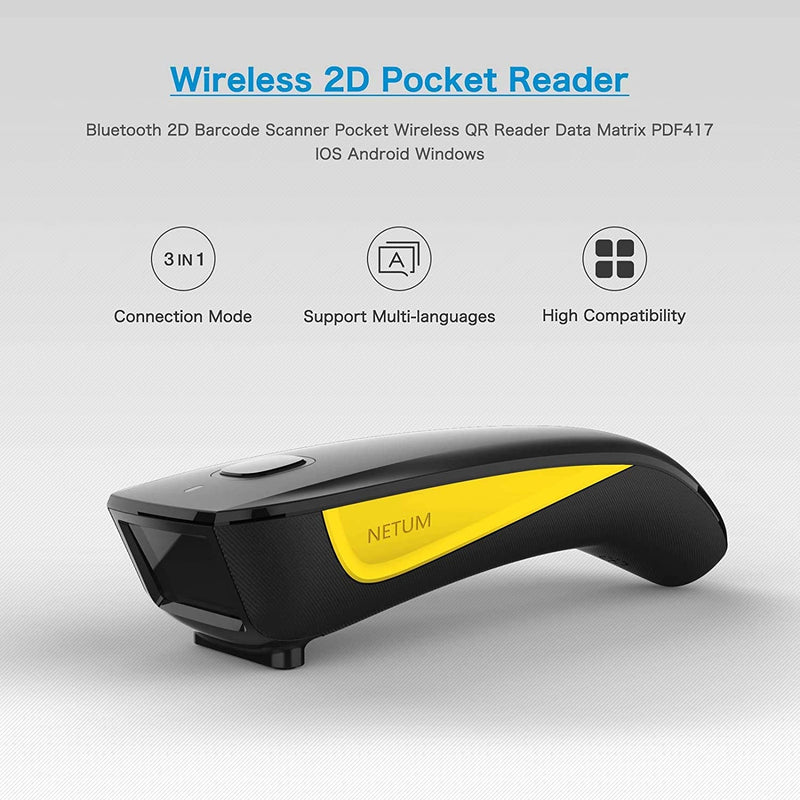 [Australia - AusPower] - NETUM QR Code Scanner, Mini Barcode Scanner Bluetooth Compatible, Small Portable USB 1D 2D Bar Code Scanner for Inventory, 2.4G Cordless Image Reader for Tablet iPhone iPad Android iOS PC POS - C750 