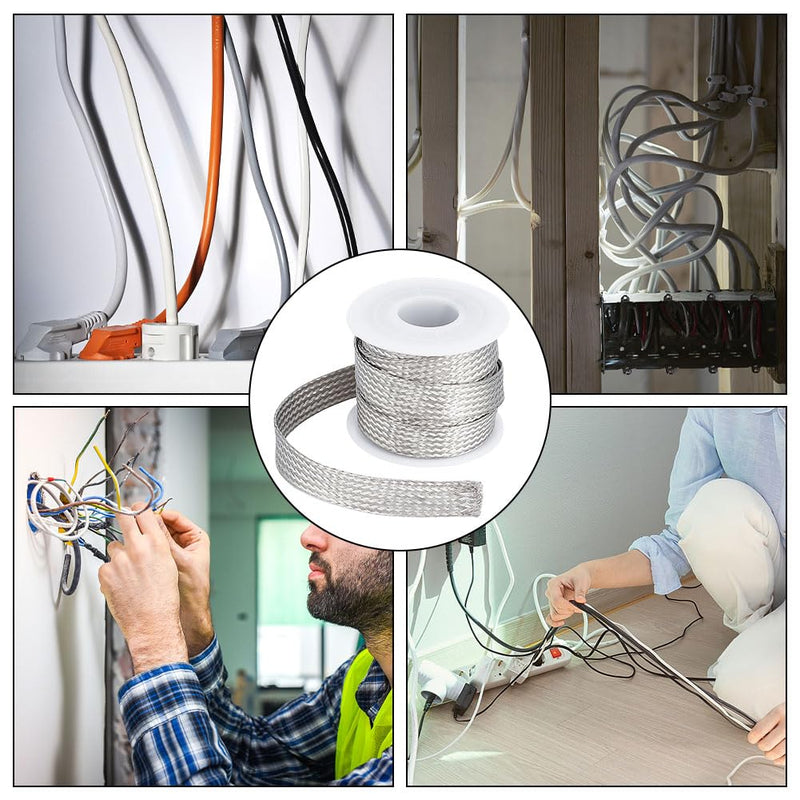 [Australia - AusPower] - UNICRAFTALE 304 Stainless Steel Expandable Braided Cable Sleeve Knitting Scalable Network Ribbon Flat Cable Sleeve Cord Protector Wire Loom Tubing for Protect Cable 4m/roll 