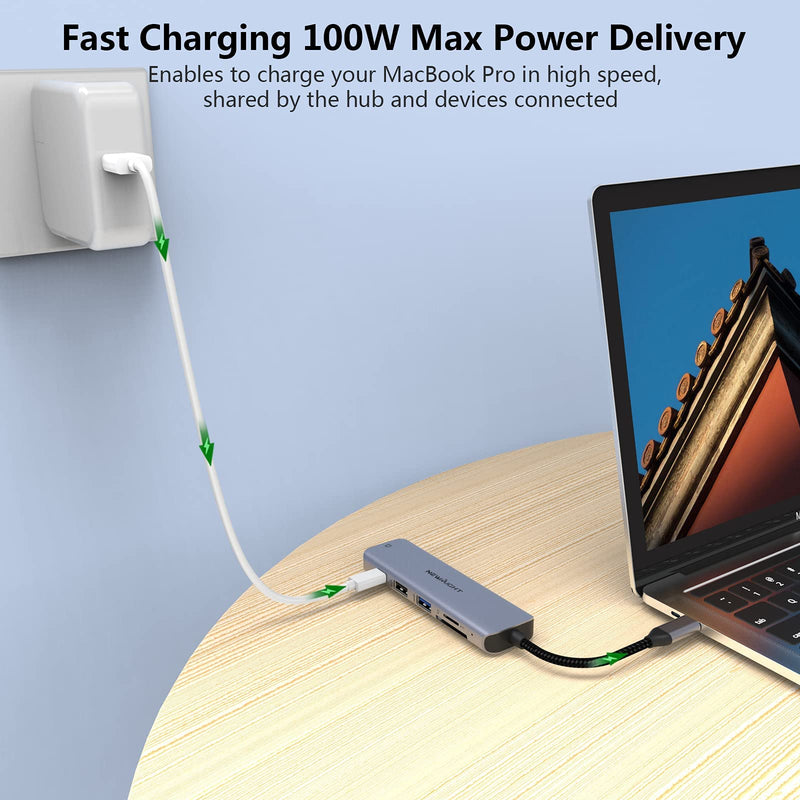 [Australia - AusPower] - USB C Hub USB-C to HDMI Adapter - Newmight 6 in 1 USB C Docking Station with 100W Power Delivery HDMI 4K@30HZ USB3.0 Fast Data Transfer SD/TF Card Reader, for MacBook and Other Type C Devices 