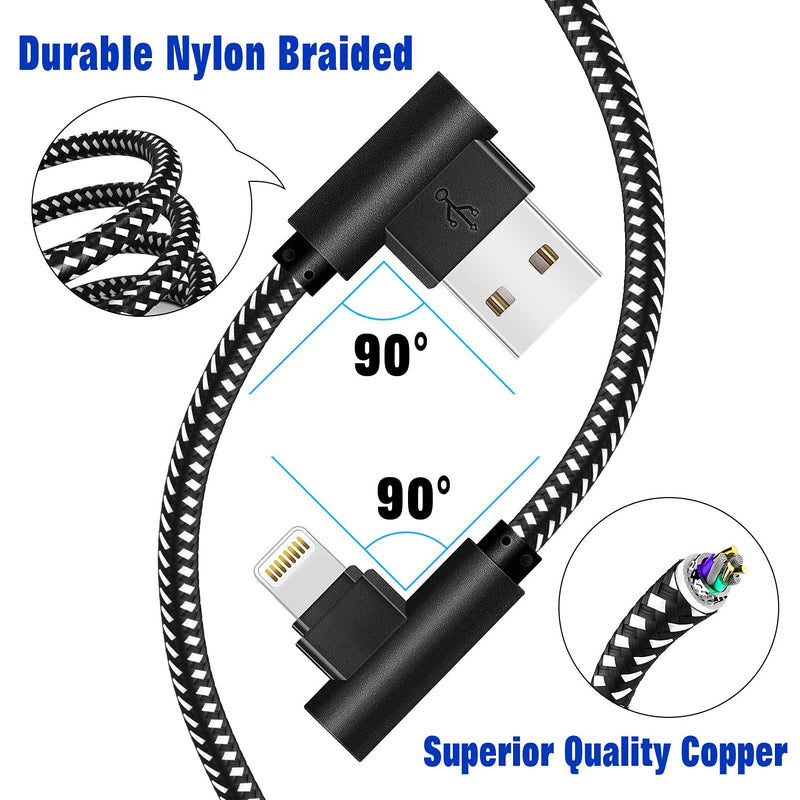 [Australia - AusPower] - iPhone Charger [MFi Certified] 3 Pack (3/6/10FT) Nylon Braided Lightning Cable Right Angle Fast Charging Cords Compatible with iPhone 13/12/11/ Xs/XS Max/XR/X/8/8 Plus/7/7 Plus iPad iPod AirPods BlackWhite 