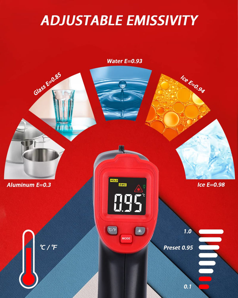 [Australia - AusPower] - Wintact Infrared Laser Thermometer, 58℉ to 752℉(-50℃ to 400℃) No-Contact IR Digital Thermal Heat Surface Temperature Gun for Kitchen Oven Cooking Food Pizza Meat Candy Grill Frying Oil, NOT for Humans 