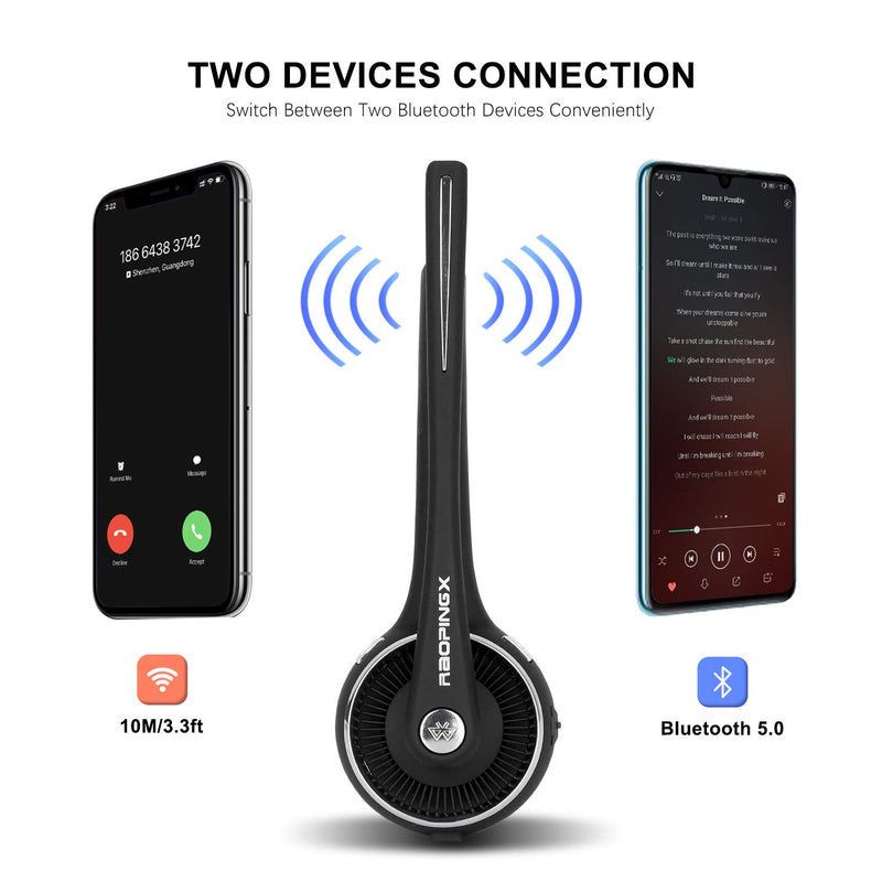 [Australia - AusPower] - Trucker Bluetooth Headset Wireless Headset with Microphone Over The Head Headset with Noise Cancelling Sound On Ear Car Earphones Office Earpiece for Cell Phone Skype Call Center Bluetooth V5.0 