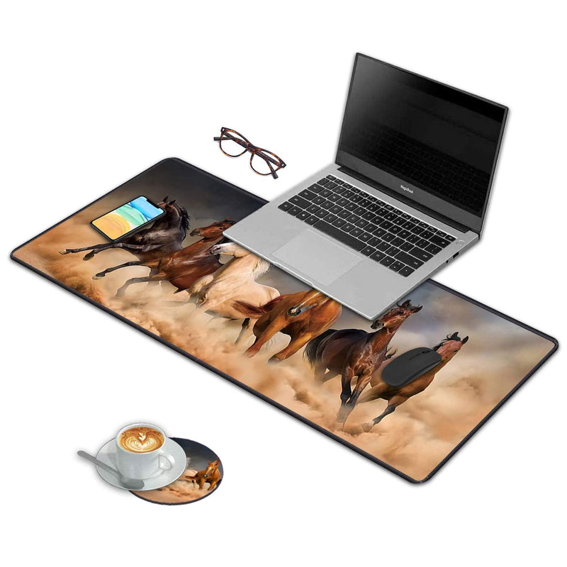 [Australia - AusPower] - Desk Pad Mat Gaming Mouse Pads with Coasters, Office Desk Mat 31.5" ×11.8" Large Gaming Mouse Pad Durable Extended Computer Mouse Pad with Non-Slip Rubber Base for Office & Home (Galloping Horse) Galloping Horse 