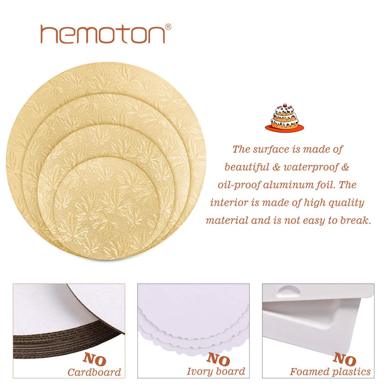[Australia - AusPower] - Hemoton 4Pcs Reusable Thicker Cake Boards with Embossed Foil Wrapping and 3 Scrapers for Cake Decoration Wedding Birthday Party 12" 10" 8" 6" (Gold) Gold 