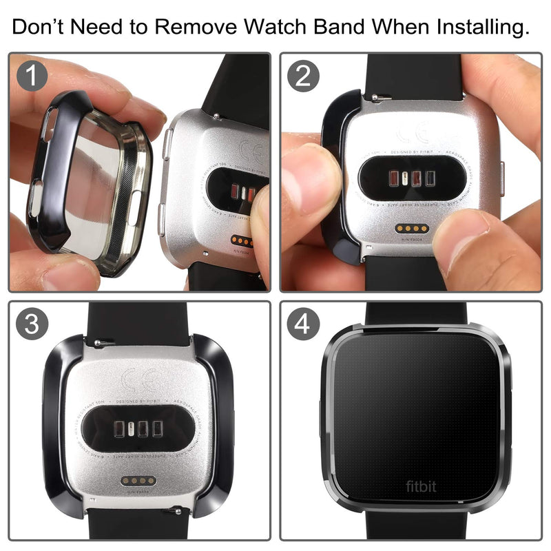 [Australia - AusPower] - [4-Pack] Fintie Case Compatible with Fitbit Versa, Soft TPU Plated Screen Protector Rugged Cover All-Around Protective Bumper Shell Compatible with Fitbit Versa Smartwatch 