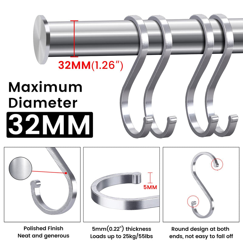 [Australia - AusPower] - ACMETOP S Hooks 12 Pack Aluminum S Shaped Hooks Heavy Duty S Hooks for Hanging Plants Coffee Cups Pots and Pans Clothes in Kitchen Bathroom Workshop Garden - Silver Bright Silver 