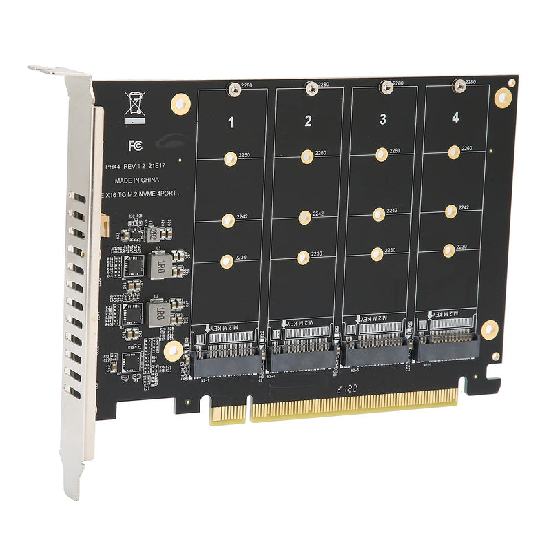 [Australia - AusPower] - Quad M.2 NVME SSD to PCI-E 4.0 X16 Adapter, High Speed 4x32Gbps Soft Raid Card with Individual LED Indicator Support 2230 2242 2260 2280 (ph44) 