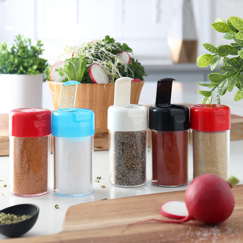 [Australia - AusPower] - 12 Pack - Plastic Salt and Pepper Shakers with Hinged Lid, Bulk Picnic Parties Moisture Proof Spice Dispenser, Seasoning Container Pourer w/ Cover, 3.5 oz. 