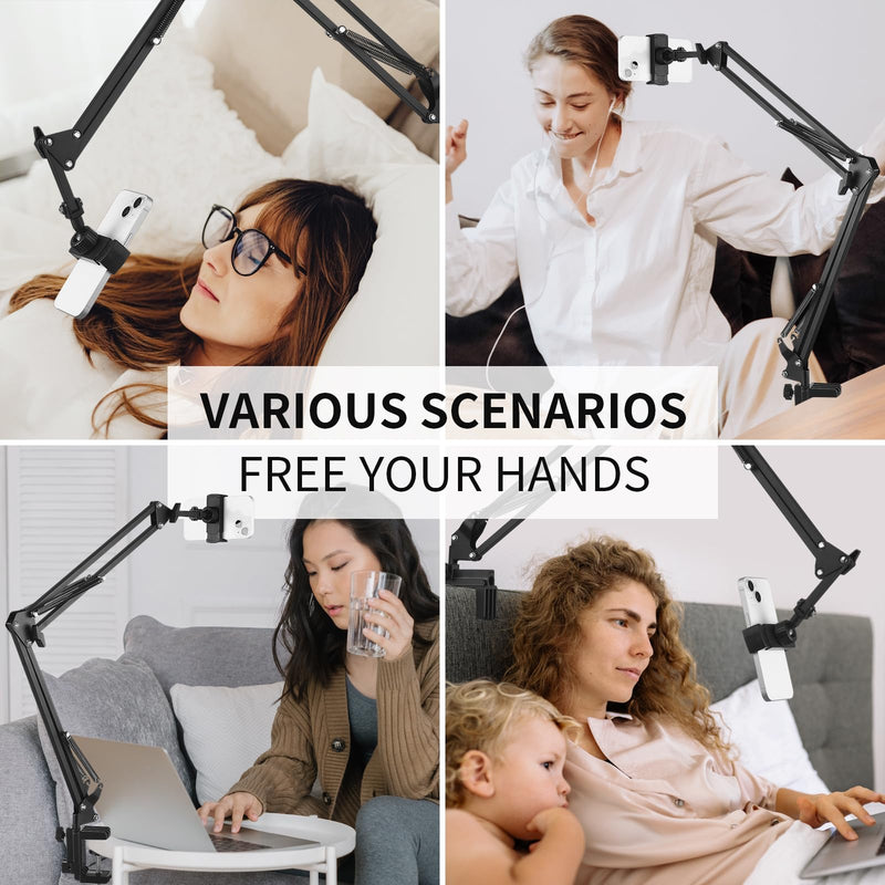 [Australia - AusPower] - Phone Holder for Desk, Phone Holder for Bed with Adjustable Clamp Clip, Flexible Phone Stand Lazy Bracket Mount Long Arms Clamp for iPhone, Samsung, Google Pixel, Moto (Black) Black 