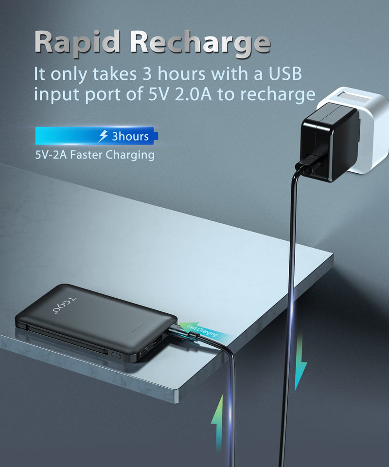 [Australia - AusPower] - Portable Power Battery Bank Pack Charger for Cell Phones with Built in Cable, External Battery Fast Charging Mophie USB C Power Bank Charger 6000mAh, Small Mini Power Bank Battery Backup 