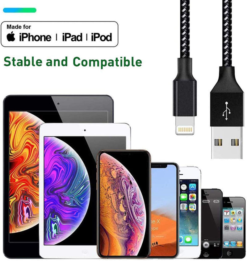 [Australia - AusPower] - Lightning Cable 3 Pack 6FT iPhone Charger Cable MFi Certified iPhone Charger Fast iPhone Charging Cord USB Nylon Braided Compatible with iPhone 12 Black 