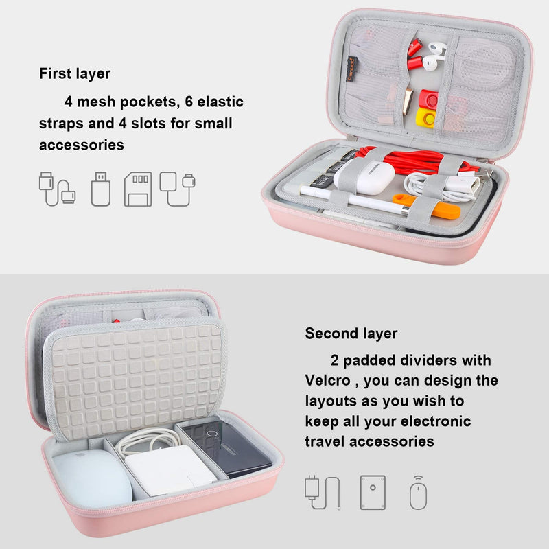 [Australia - AusPower] - Hard Electronic Organizer Travel Case Electronics Accessories Cable Gadget Wire Storage Bag Double Layer Shockproof Box for Charger, Cord, Flash Drive, Apple Pencil, Power Bank, Rose Gold 
